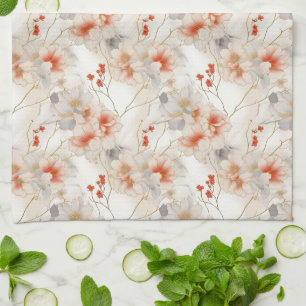 Fin Feminine Peach Red-Blommigt Kökshandduk