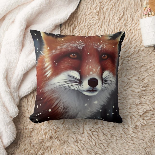 Fin Fluffy Red Fox i Snö Kudde (Filt)