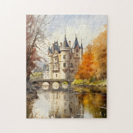 Fin Fransk Castle Watercolor Puzzle Pussel