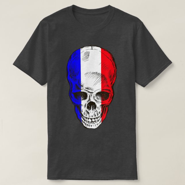 Fin Fransk-Flagga med Skull T-Shirt (Design framsida)