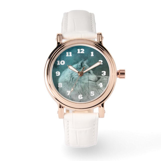 Fin Grått-Varg i en Mörk Forest Armbandsur (Framsida)