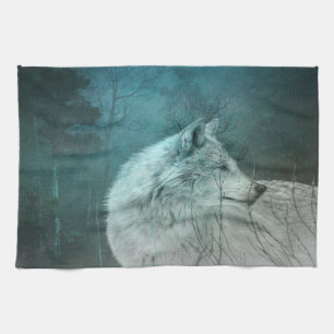 Fin Grått-Varg i en Mörk Forest Kökshandduk