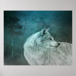 Fin Grått-Varg i en Mörk Forest Poster