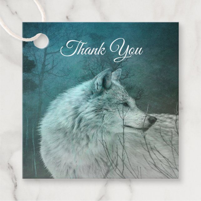 Fin Grått-Varg i en Mörk Forest Tack Gåvor Etiketter (Framsida)