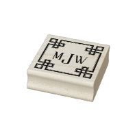 Fin grekisk nyckelram Monogram gummistämpel