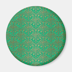 Fin grön och gul damastmönster magnet
