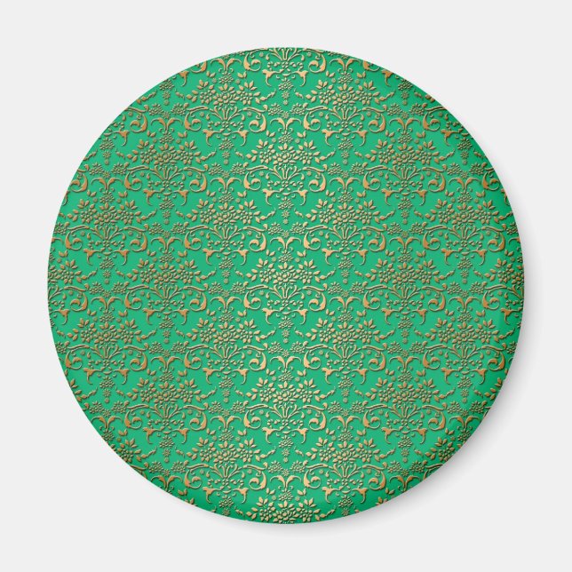 Fin grön och gul damastmönster magnet (Framsidan)