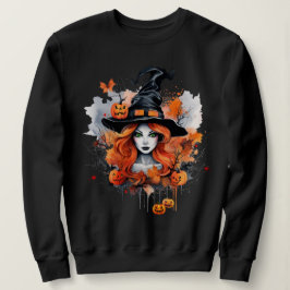 Fin Grönt Eyed Witch med Pumpkins T Shirt