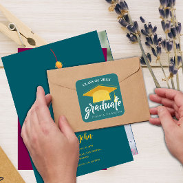 Fin Grönt Guld Grad Hat 2024 Studenten Fyrkantigt Klistermärke