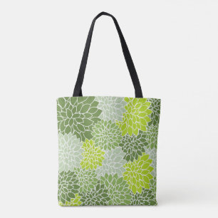 Fin Grönt och Grått Dahlia-Blommigt Tygkasse