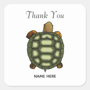 Fin Grönt Turtle på White Tack Fyrkantigt Klistermärke
