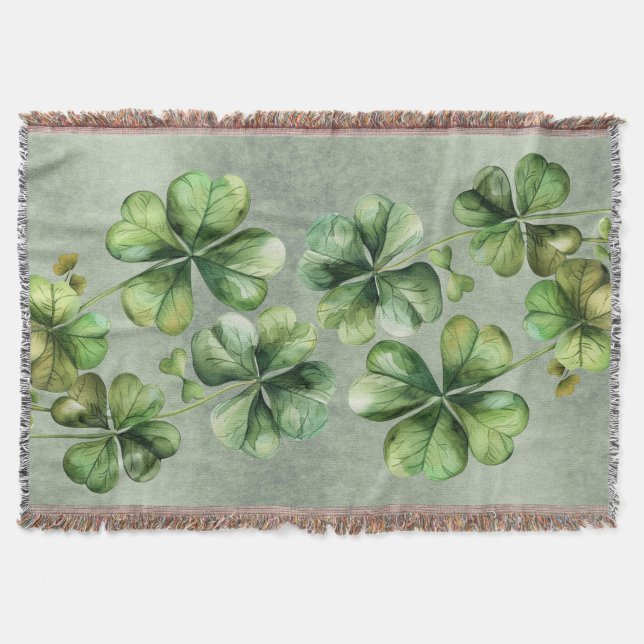 Fin Grönt Watercolor Shamrock Filt (Framsidan)