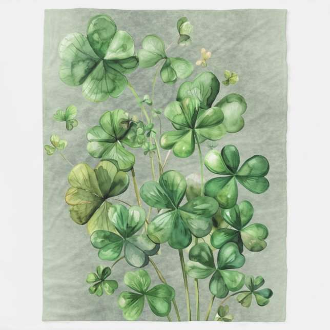 Fin Grönt Watercolor Shamrock Fleecefilt (Framsidan)