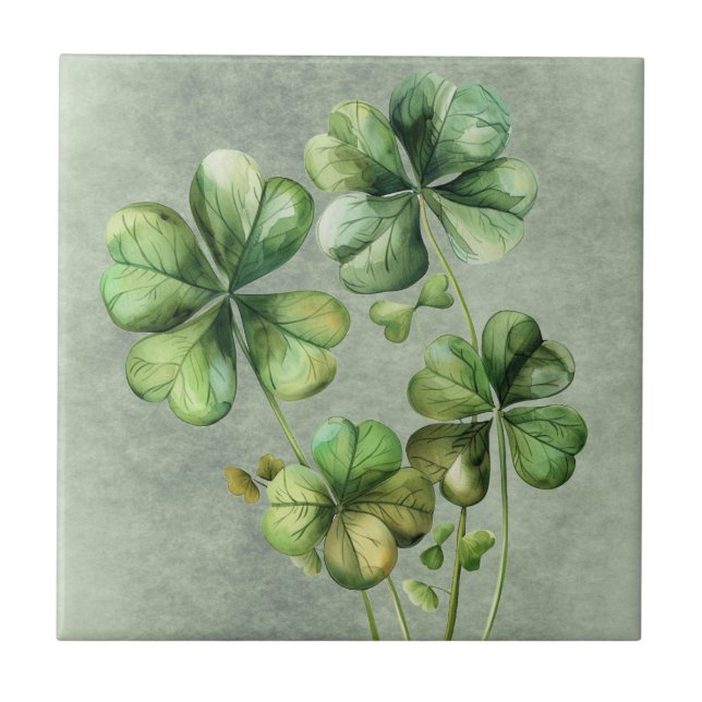Fin Grönt Watercolor Shamrock Kakelplatta (Framsidan)