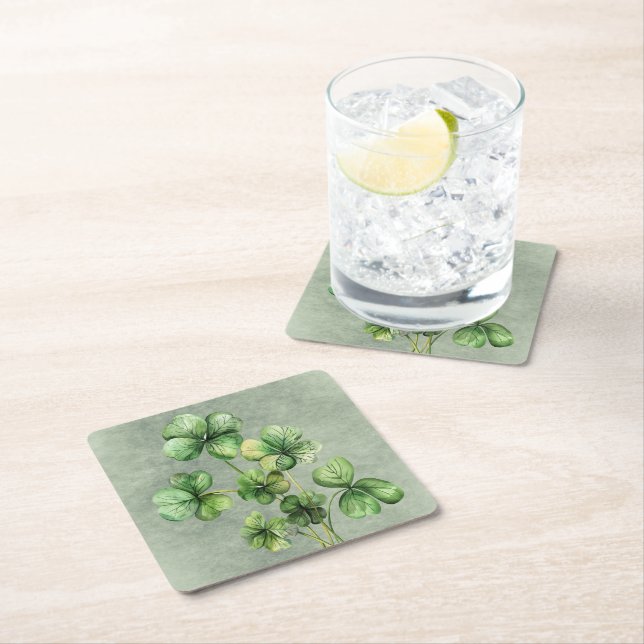 Fin Grönt Watercolor Shamrock Underlägg Papper Kvadrat (Insitu)