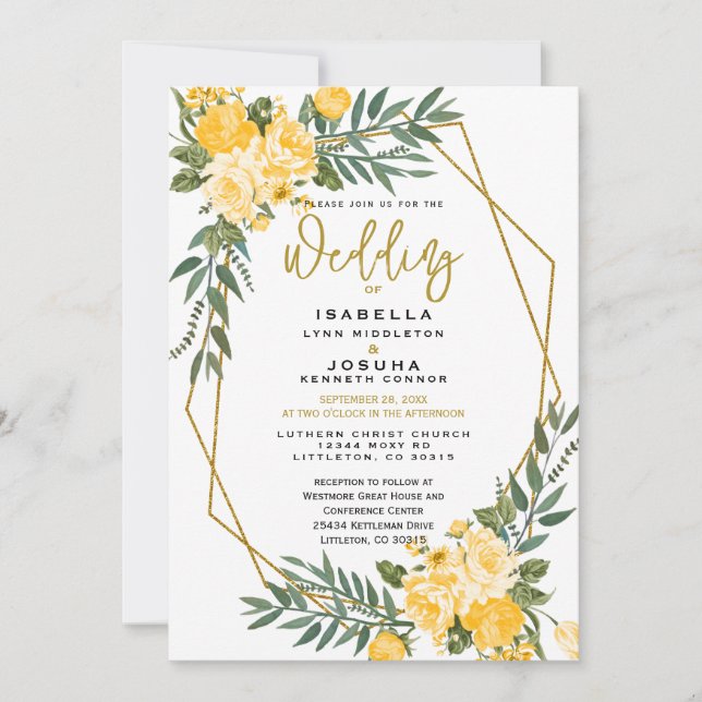 Fin Gult Blommigt Inbjudningar (Framsida)
