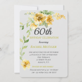Fin Gult/Grått Blommigt Birthday-inbjudan Inbjudningar