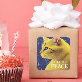 Fin Gult Katt med Blue Öga - Ukraina Fyrkantigt Klistermärke