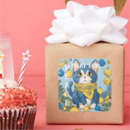 Fin Gult Katt med Blue Öga - Ukraina Fyrkantigt Klistermärke