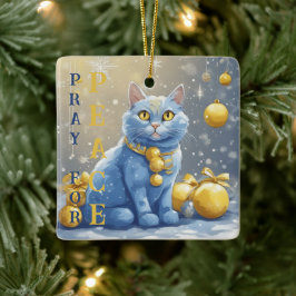 Fin Gult Katt med Blue Öga - Ukraina Julgransprydnad Keramik