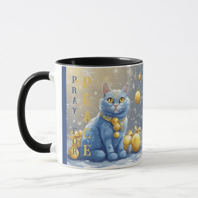 Fin Gult Katt med Blue Öga - Ukraina Mugg (Vänster)