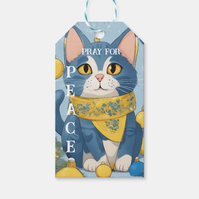 Fin Gult Katt med Blue Öga - Ukraina Presentetikett (Framsidan)