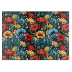 Fin Gult Red Blåa blommor Botanical Print