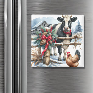 Fin Helgdag Cow med Tupp jul Magnet