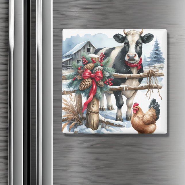 Fin Helgdag Cow med Tupp jul Magnet (Skapare uppladdad)