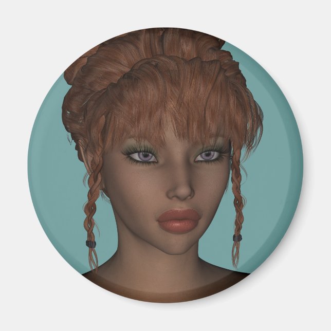 Fin Hett 3D-Rödhårig Woman Model Digital Art Magnet (Framsidan)