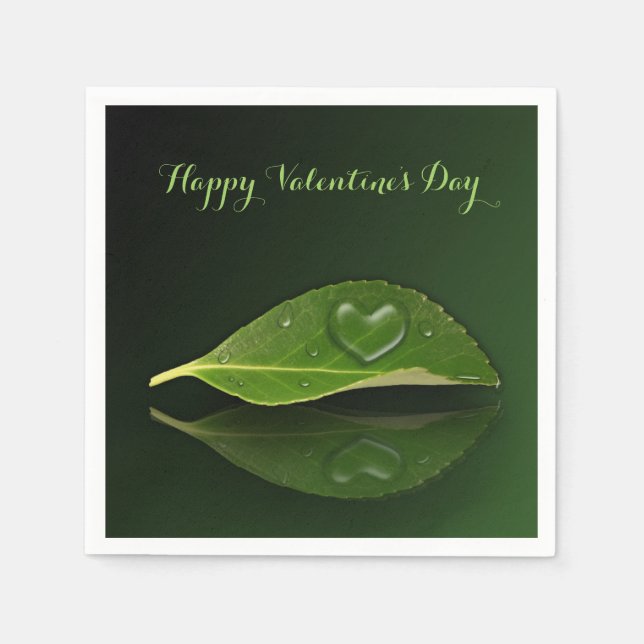 Fin hjärtsformad droplet Vatten på Löv Pappersservett (Framsidan)