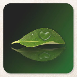 Fin hjärtsformad droplet Vatten på Löv Underlägg Papper Kvadrat