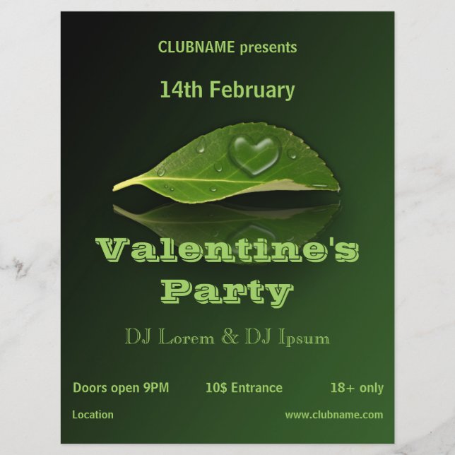 Fin hjärtsformad Vatten-droplet på Löv Party Reklamblad (Framsidan)