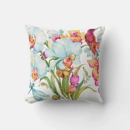 Fin Hummingbird Orchid Blommigt Decorative Kudde