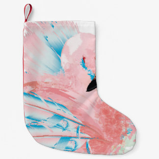 Fin illustration med ritad rosa flamingo och liten julstrumpa