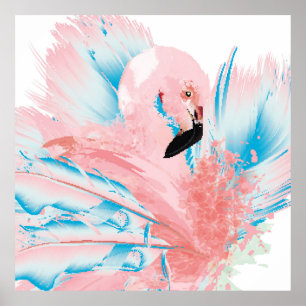 Fin illustration med ritad rosa flamingo och poster