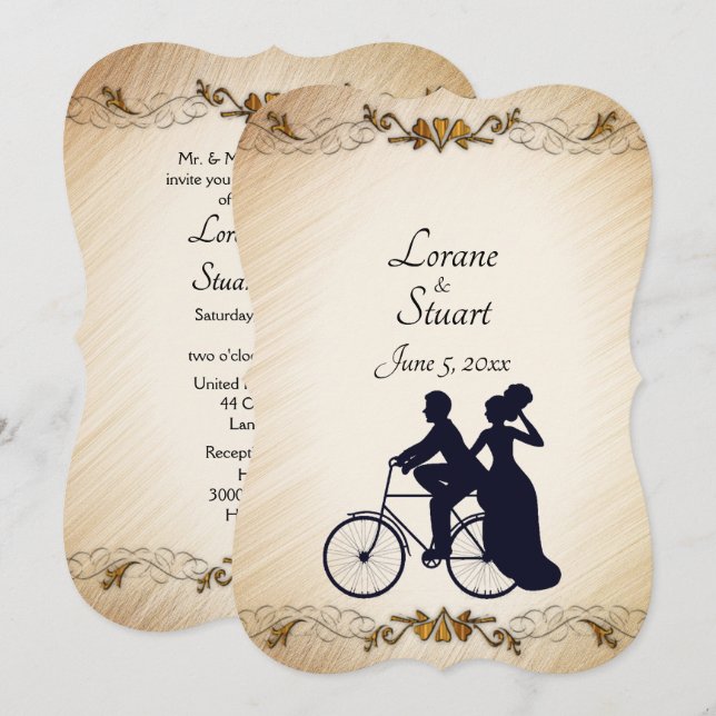 Fin inbjudan till Rustic Bicycle Bröllop teme-inbj (Fram/baksida)