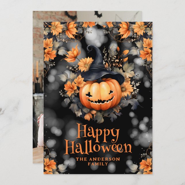 Fin Jack O'Lantern Photo Halloween Card Julkort (Fram/baksida)