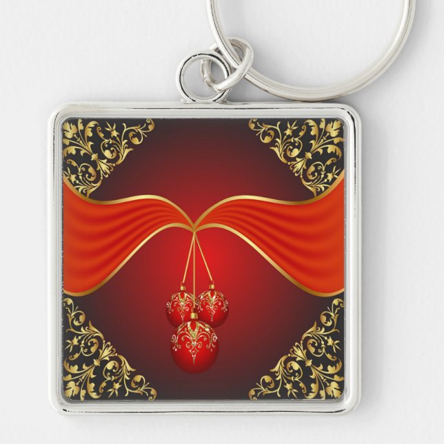 Fin jul-Bollar med prydnadshörn Fyrkantig Silverfärgad Nyckelring (Framsidan)