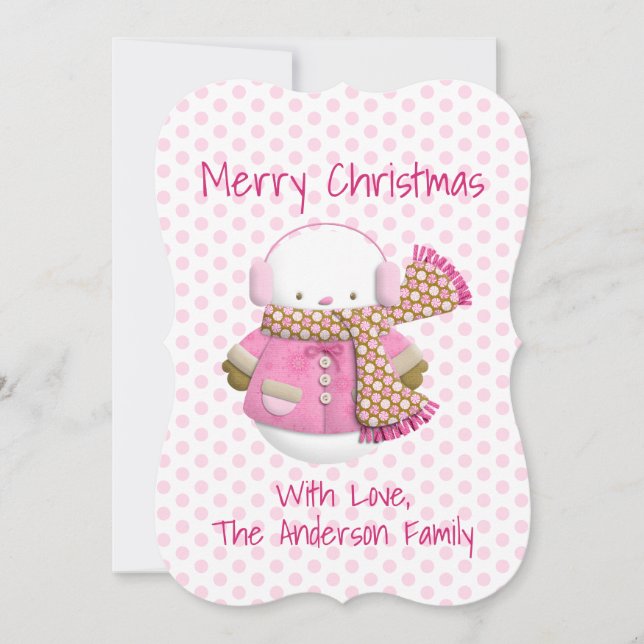 Fin julkort med rosa snöman (Framsida)