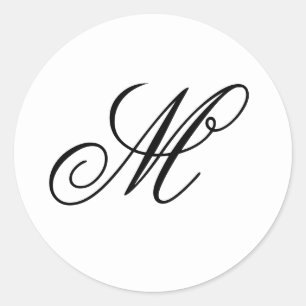 Fin kalligrafi i vitt och svart monogram runt klistermärke