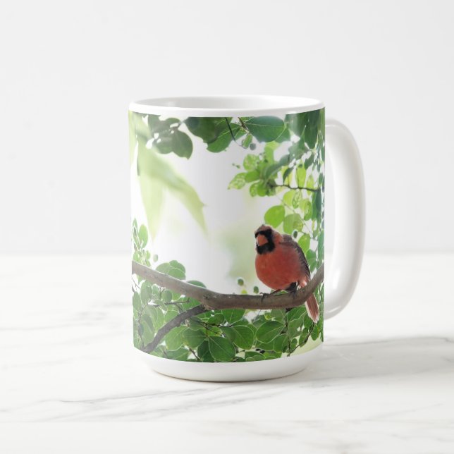 Fin kardinal i crepe myrtle träd. kaffemugg (Framsida höger)