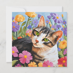 Fin katt med blommor