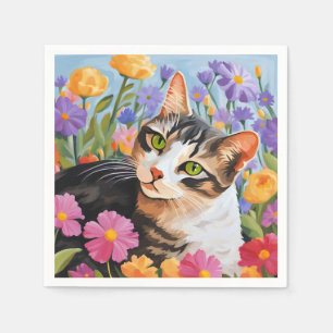Fin katt med blommor pappersservett