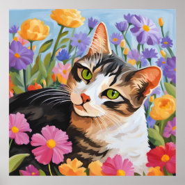 Fin katt med blommor poster