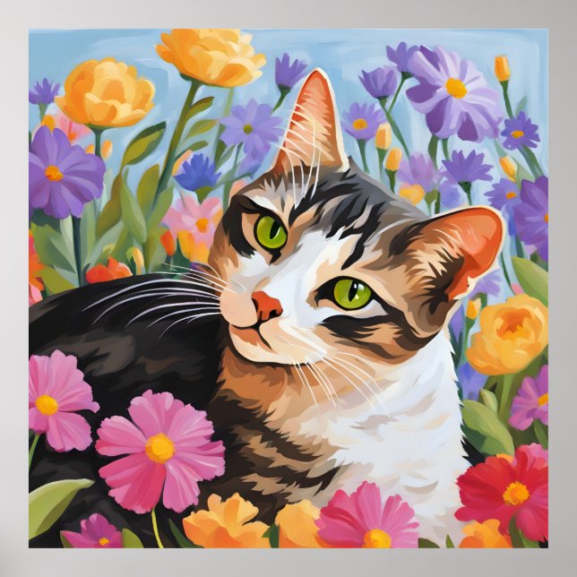 Fin katt med blommor poster (Framsidan)