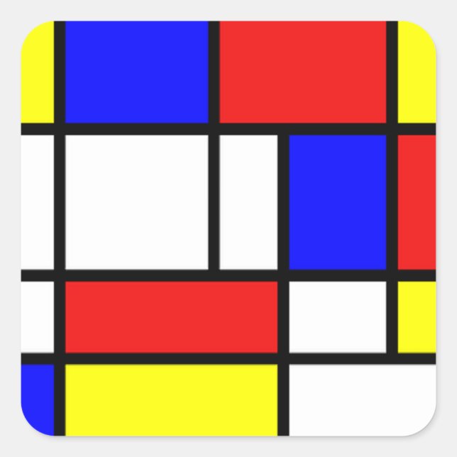 Fin konsdekal,Mondrian, sammansättning Fyrkantigt Klistermärke (Framsida)