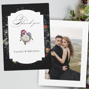 Fin konssvart Blommigt - Kalligrafi Tack Kort