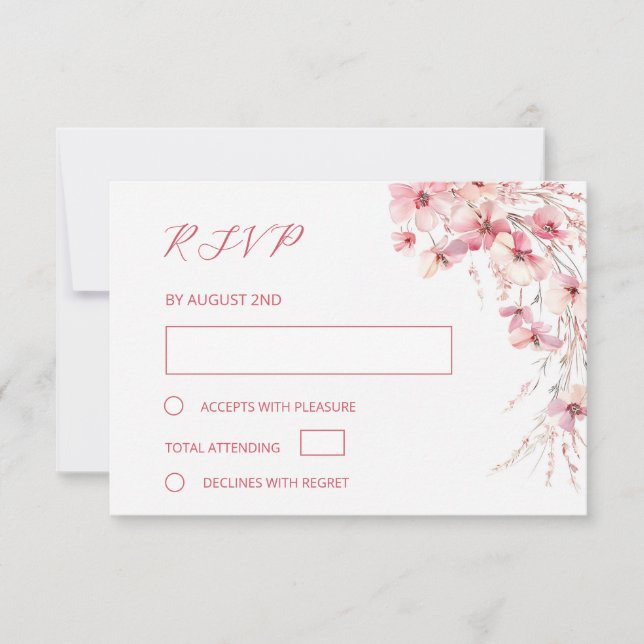 Fin konst Pink Boho Blommig Bröllop OSA Kort (Framsida)