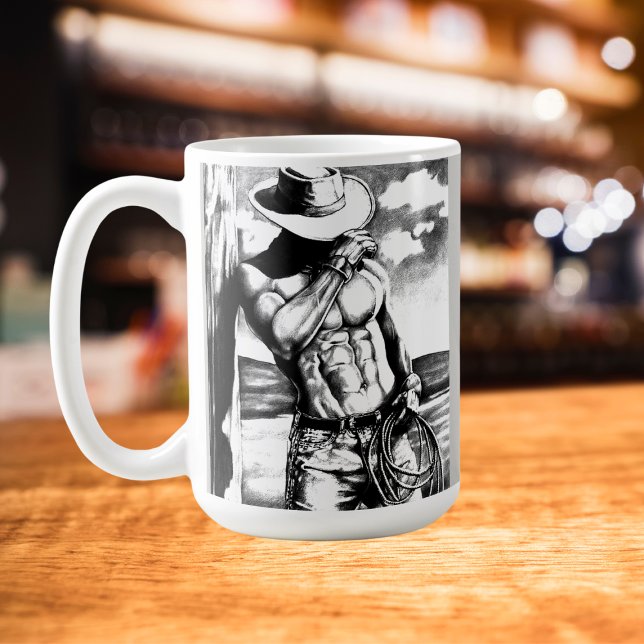 Fin konst, tålig Coola i Cowboy Charcol Sketch Kaffemugg (The handsome cowboy coffee mug fits with all kinds of settings.)